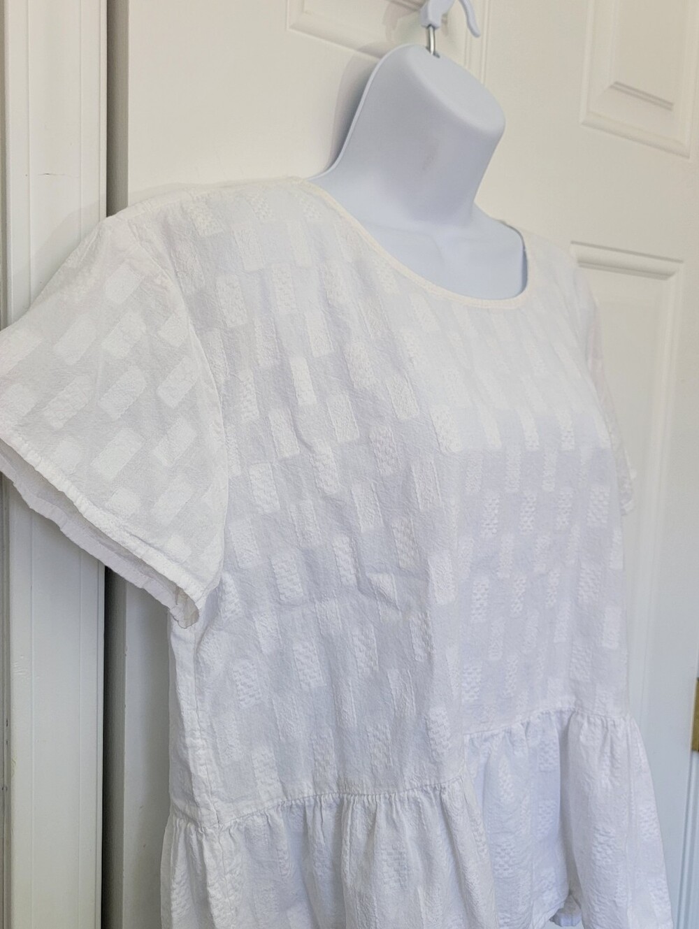 Madewell Medford Jacquard Peplum Blouse White Flutter Sleeves Textured Size M - Picture 3 of 10
